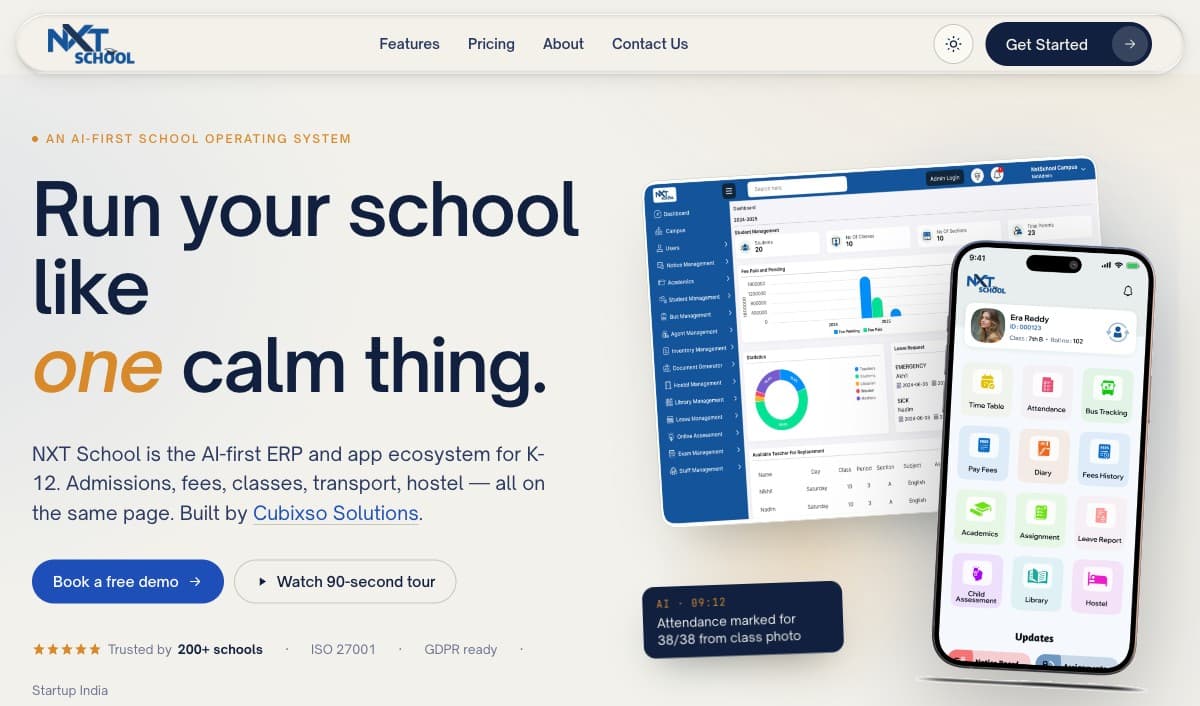 NXT School ERP product screenshot